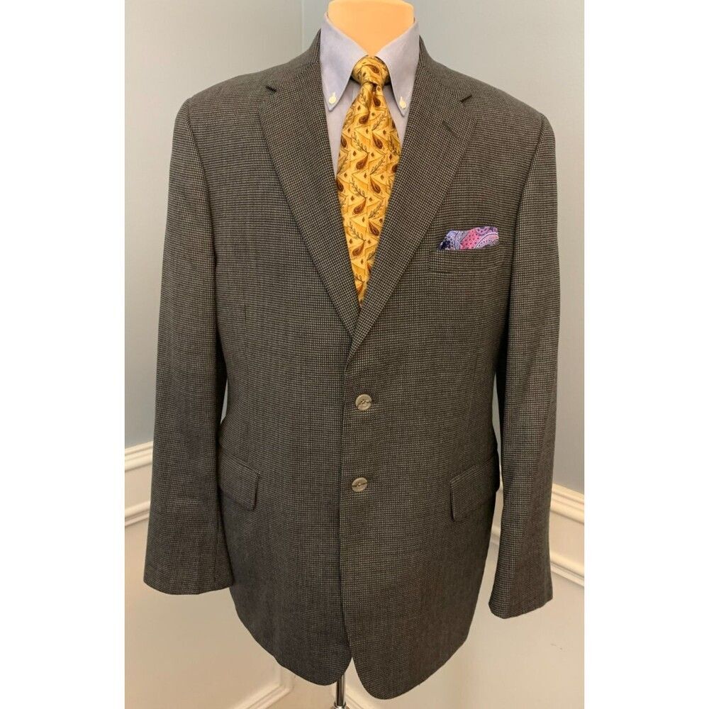 Hickey Freeman Wool Blazer Mens 42L Jacket Sportcoat Birdseye Micro Check Twill